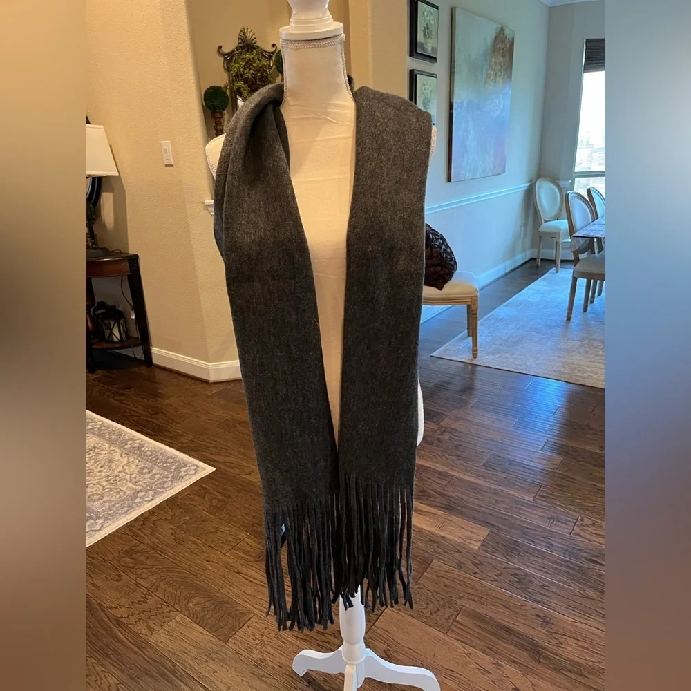 Lucky Brand Brushed Oversized Scarf Wrap in Charcoal Gray with Long Fringe